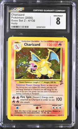 CGC NM/MINT 8 Pokemon Trading Card Game Charizard 004/130 Base Set 2 Holo - Image 1