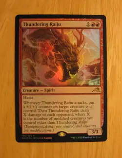 MTG Thundering Raiju NEO 166/302 R FOIL DAMAGED - Image 1