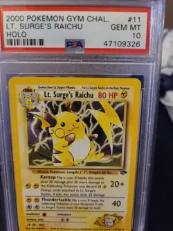 2000 Pokemon Gym Challenge Lt. Surge Raichu #11 Holo PSA 10 Gem Mint - Image 1