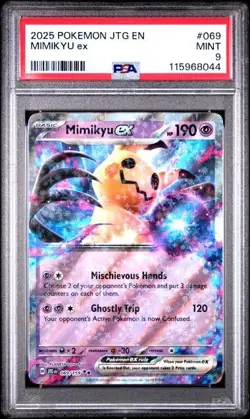 2025 Pokemon JTG EN Mimikyu ex Extended Art Double Rare #069 PSA 9 MINT - Image 1