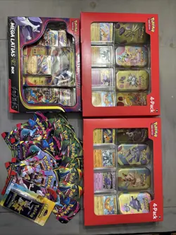 Pokemon TCG Huge Lot- Sams Club Tin 4pack, Target Mega Latias Ex Box + More - Image 1