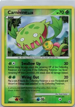 Pokemon TCG Carnivine 21/130 Rare Reverse Holo Diamond & Pearl LP+ - Image 1