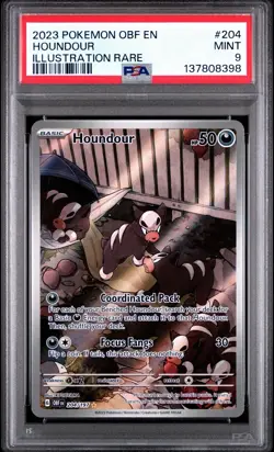 2023 POKEMON OBF EN-OBSIDIAN FLAMES ILLUSTRATION RARE #204 HOUNDOUR PSA 9 - Image 1