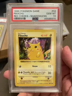 Pokemon Pikachu Shadowless Red Cheeks PSA GEM MINT 10 Base Set 58/102 - Image 1