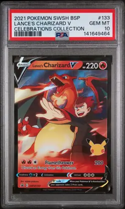 PSA 10 - 2021 Black Star Celebrations Collection Lance's Charizard V #SWSH133 - Image 1
