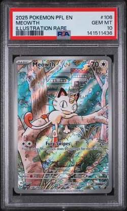 2025 POKEMON TCG PFL EN-PHANTASMAL FLAMES ILLUSTRATION RARE #106 MEOWTH PSA 10 - Image 1