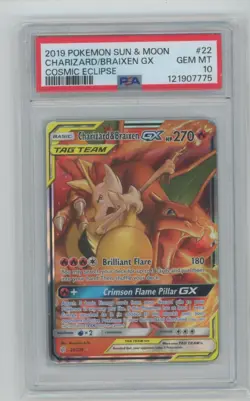 PSA 10 CHARIZARD BRAIXEN GX 2019 Pokemon SUN & MOON #22 COSMIC ECLIPSE SP - Image 1