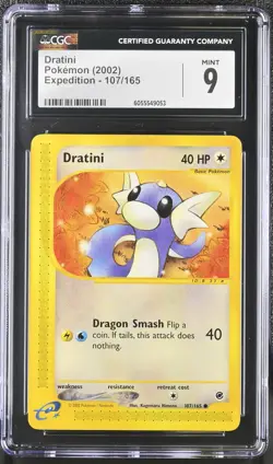 CGC 9 MINT Dratini 2002 Expedition 107/165 Pokemon Card - Image 1