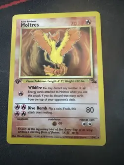 1999 Fossil Moltres Holo Rare 1st Edition Pokemon Card 27/62 - Image 2