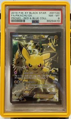 2016 P.M. XY Black Star FA/Pikachu Ex-Promo Card Red Blue Collar PSA 8 - Image 1