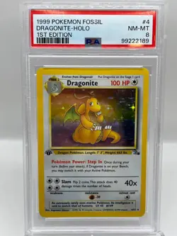 Dragonite 4/62 Fossil 1st Ed Holo Rare WotC 1999 Vintage Pokemon TCG Card PSA 8 - Image 1