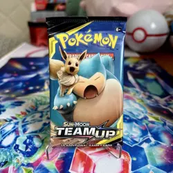 Pokemon TCG Sun & Moon Team Up Booster Pack English Snorlax Eevee Artwork - Image 1