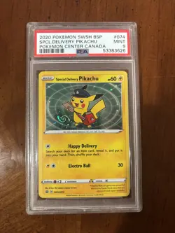 2020 Pokemon SWSH Special Delivery Pikachu Center Canada #074 SWSH074 PSA 9 - Image 1