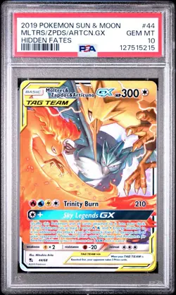 Pokemon TCG Moltres Zapdos & Articuno GX 44/68 PSA 10 Hidden Fates Sun & Moon - Image 1