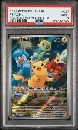 2023 POKEMON PALDEA EVOLVED POKEMON CENTER ETB PROMO SVP #027 PIKACHU PSA 9 - Image 1