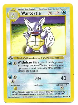 Pokemon 1st Edition Wartortle 42/102 Base Set MP Vintage - Image 1