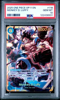 2025 One Piece OP11-118 Monkey D Luffy SEC A Fist of Divine Speed PSA 10 - Image 1