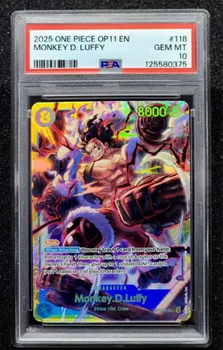 2025 One Piece OP11-118 Monkey D Luffy SEC A Fist of Divine Speed PSA 10 - Image 1