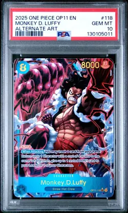 One Piece Monkey.D.Luffy Alternate Art OP11-118 A Fist of Divine Speed PSA 10 - Image 1