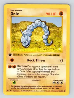 Onix 56/102 Base Set 1st Edition Shadowless Pokemon Card MP* - Image 1