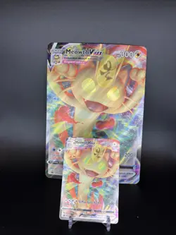 Pokemon Meowth VMAX SWSH005 Full Art Promo TCG Card Big Card INCLUDED!!! - Image 1
