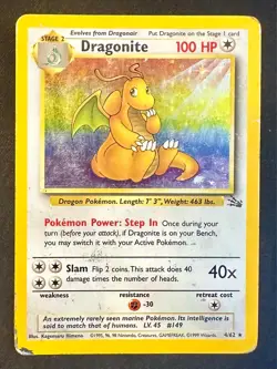 Dragonite 4/62 1999 Fossil Set Pokemon Card TCG Vintage WOTC Holo Rare - Mp/Hp - Image 1