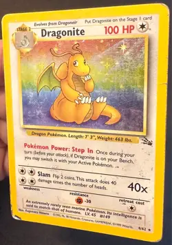 Dragonite 4/62 1999 Fossil Set Pokemon Card TCG Vintage WOTC Holo Rare - Mp/Hp - Image 2