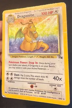 Dragonite 4/62 1999 Fossil Set Pokemon Card TCG Vintage WOTC Holo Rare - Mp/Hp - Image 3