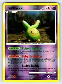 Budew 33/100 Stormfront Pokemon Card TCG Yuka Morii Reverse Holo Uncommon Nm/Vlp - Image 1