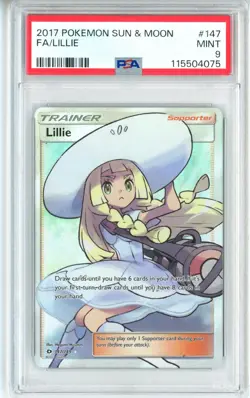 PSA MINT 9 Pokemon TCG Lillie (Full Art) 147/149 Sun & Moon Base Set Holo Rare - Image 1