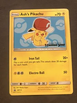 Pokemon TCG Ash's Pikachu SM113 Black Star Promo - LP - Image 1