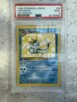 1999 Pokemon Jungle Vaporeon 28/64 Non-Holo Rare 1st Edition PSA 9 Mint - Image 1