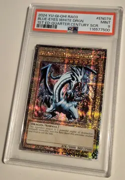 YU-GI-OH! QUARTER CENTURY BONANZA Blue Eyes White Dragon RA03-EN079 QCR PSA 9 - Image 3