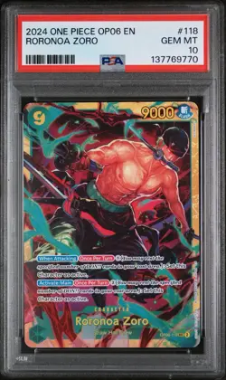 2024 ONE PIECE OP06-WINGS OF THE CAPTAIN #118 RORONOA ZORO PSA 10 - Image 1