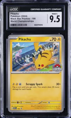 2024 POKEMON BLACK STAR PROMOS WORLD CHAMPIONSHIPS #190 PIKACHU CGC 9.5 - Image 1