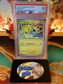 2025 Pokemon Pikachu SVP225 World Championships Black Star Promo - PSA 9 MINT - Image 1