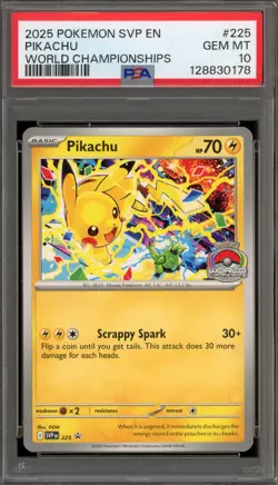 Pokemon Pikachu 2025 World Championships Promo SVP EN 225 PSA 10 Gem Mint - Image 1