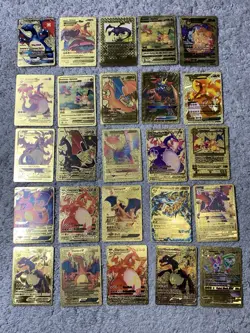 Set of 105 Charizard,Charmander,Pikachu,Mewtwo,More Gold Foil Fan Art Card MP-LP - Image 1