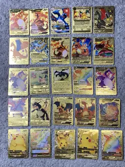 Set of 105 Charizard,Charmander,Pikachu,Mewtwo,More Gold Foil Fan Art Card MP-LP - Image 3