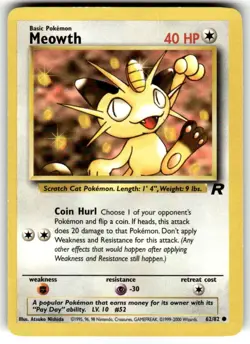 MEOWTH - Team Rocket Set - 62/82 - Common - Pokemon Card - Unlimited - VLP - Image 1