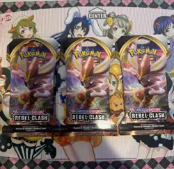 Pokemon TCG Rebel Clash Sleeved Booster Pack Lot of 3 Sword & Shield Era - Image 1