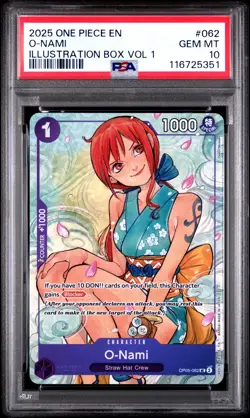 2025 ONE PIECE PROMOS ILLUSTRATION BOX VOL.1 #062 O-NAMI PSA 10 - Image 1