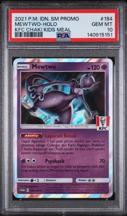 2021 POKEMON INDONESIAN SM PROMO KFC CHAKI KIDS MEAL #184 MEWTWO-HOLO PSA 10 - Image 1