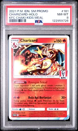2021 POKEMON INDONESIAN SM PROMO KFC CHAKI KIDS MEAL #181 CHARIZARD-HOLO PSA 8 - Image 1