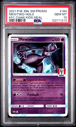 2021 POKEMON INDONESIAN SM PROMO KFC CHAKI KIDS MEAL #184 MEWTWO-HOLO PSA 10 - Image 1