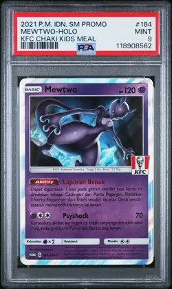 2021 POKEMON INDONESIAN SM PROMO KFC CHAKI KIDS MEAL #184 MEWTWO-HOLO PSA 9 - Image 1
