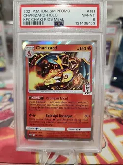 2021 PSA 8 Charizard 181/SM-P Holo Pokemon Indonesian KFC Chaki Kids Meal Promo - Image 2