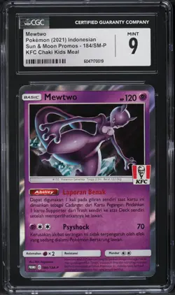 2021 Pokemon Indonesian SM Promo KFC Chaki Kids Meal Mewtwo #184 CGC 9 MINT - Image 1