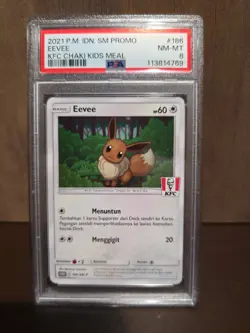 2021 Pokemon Indonesian SM Promos KFC Chaki Kids Meal Eevee #186 PSA 8 - Image 1