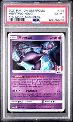 2021 POKEMON INDONESIAN SM PROMO KFC CHAKI KIDS MEAL #184 MEWTWO-HOLO PSA 6 - Image 1